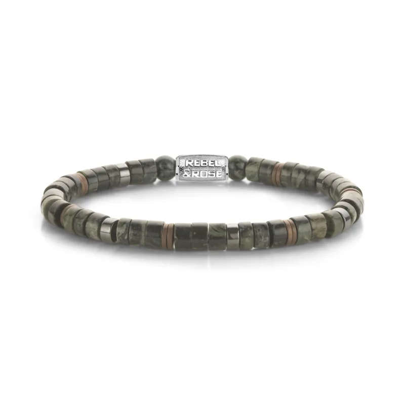 Pánsky náramok Rebel & Rose Slices – Camouflage Green 6 mm RR-60157-S-L