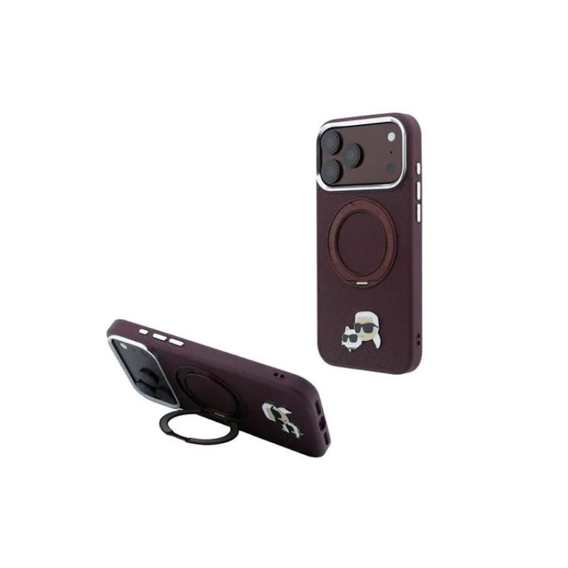 Karl Lagerfeld PU Grained K&CH Heads Ring Stand Magsafe kryt iPhone 18 Pro Max tmavo červený (57983131743)
