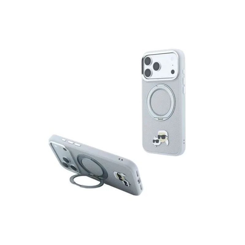 Karl Lagerfeld PU Grained K&CH Heads Ring Stand Magsafe kryt iPhone 18 Pro šedá (57983131748)