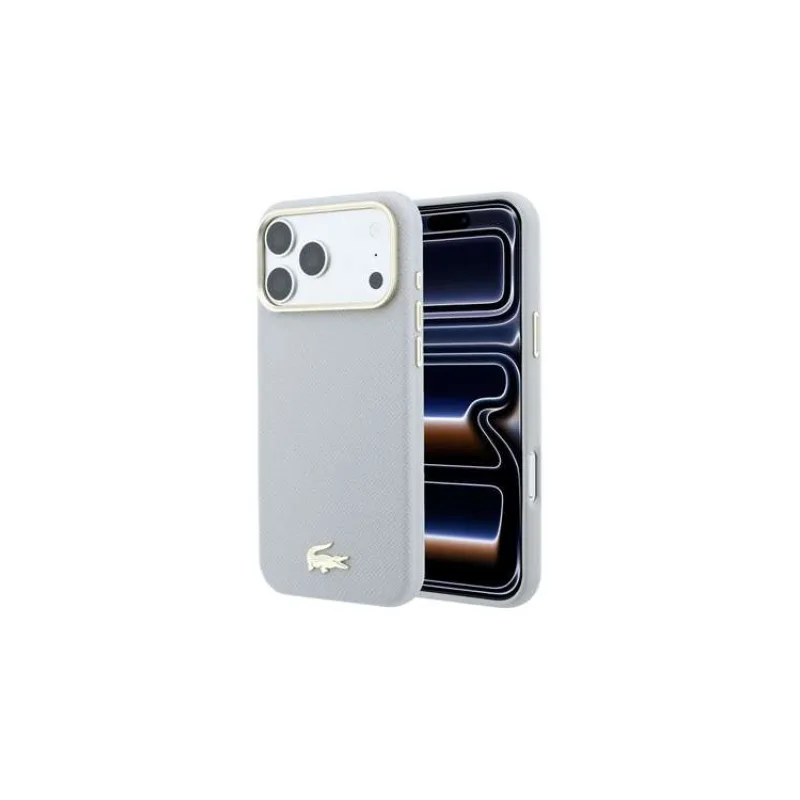 Lacoste PU Leather Champs Elysees Gold Logo MagSafe kryt iPhone 18 Pro Max šedý (57983131857)