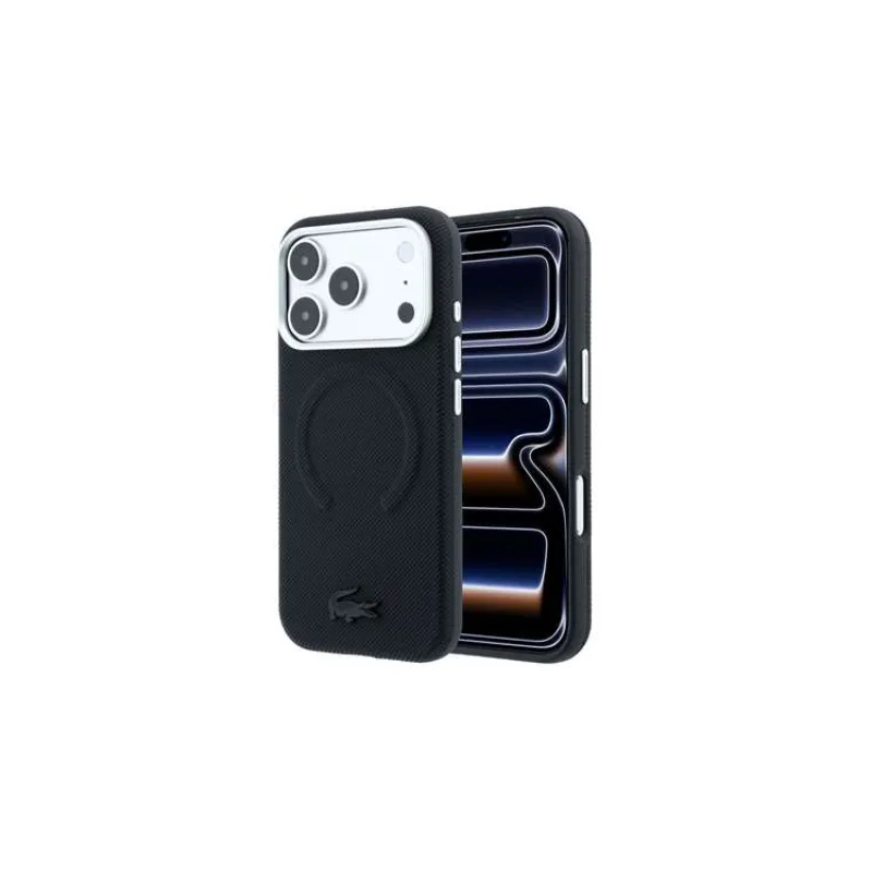Lacoste PVC Petit Pique Semi Wrap Embossed MagSafe kryt iPhone 18 Pro čierny (57983131837)
