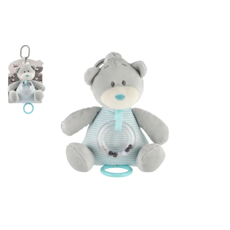 Teddies Medvedík naťahovací hrací strojček hrkálka plyšový 16x21,5cm modrý na karte v sáčku 0+