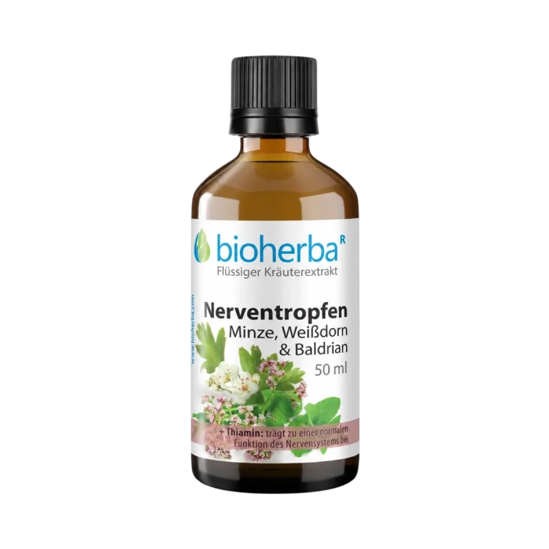 Bioherba Kvapky na nervy s mätou, hlohom a valeriánou – tinktúra – 50 ml –