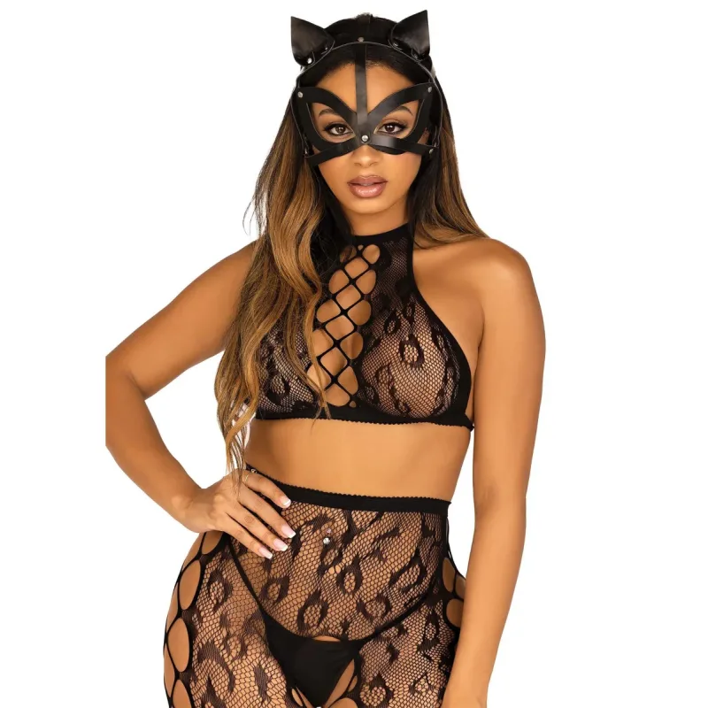 Vegan Leather Studded Cat Mask