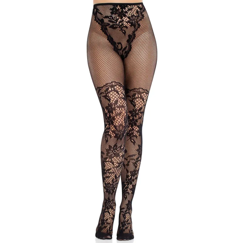Dahlia Lace Tights with Net Thigh Detail