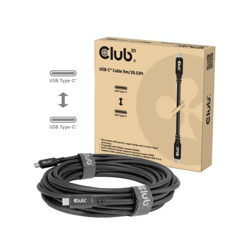 Club3D Kabel USB-C, 100W, 9m, 8k60Hz, 20Gbps, černá (CAC-2509)