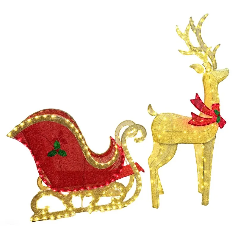 Dekorácia MagicHome Vianoce, Jeleň so saňami, 448xLED teplá biela, IP44, 155/75 cm