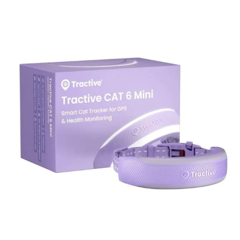 Tractive CAT 6 Mini – chytrý GPS lokátor pro kočky a monitor zdraví s integrovaným obojkem - levandulový (TRCAT7LA)