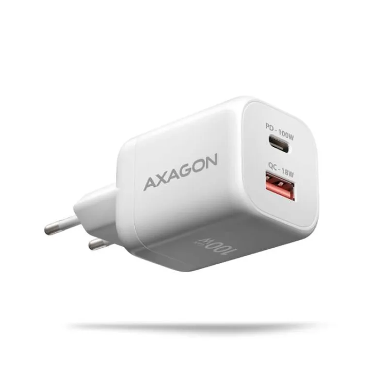 AXAGON ACU-PQ100W, GaN nabíječka do sítě 100W, USB-A + USB-C, PD3.0/PPS/QC4+/SFC2.0/Apple, bílá (ACU-PQ100W)
