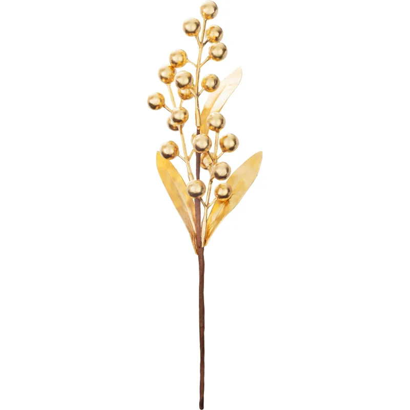 Vetvička MagicHome Vianoce, skimmia, zlatá, 30 cm
