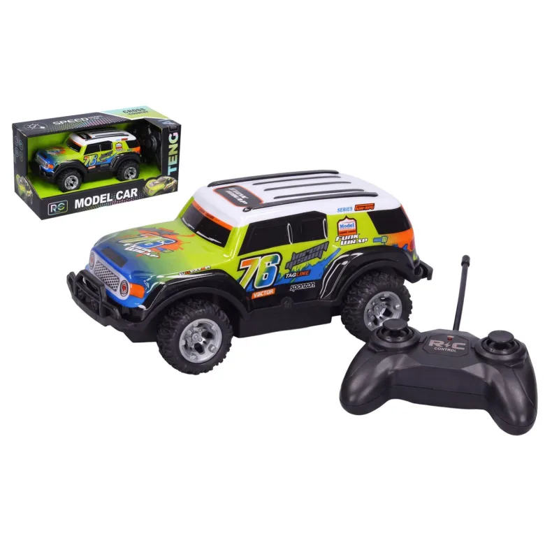 Wiky Auto terénní RC 19,5cm 27MHz na dobíjecí pack + baterie se světlem v krabici 26x12,5x12cm