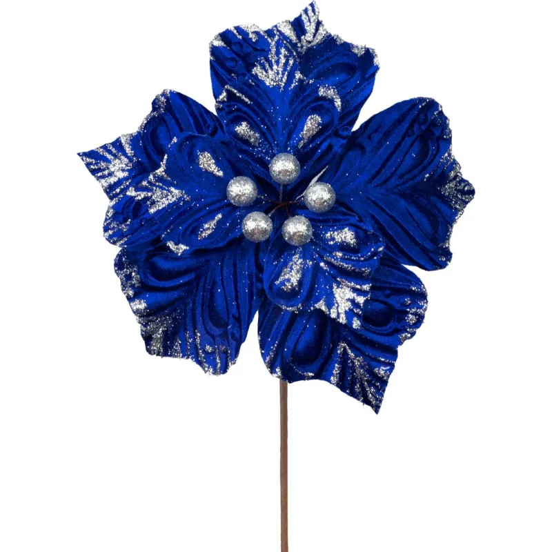 Kvet MagicHome Vianoce, poinsettia, modrý, 23,5 cm, veľkosť kvetu: 22 cm
