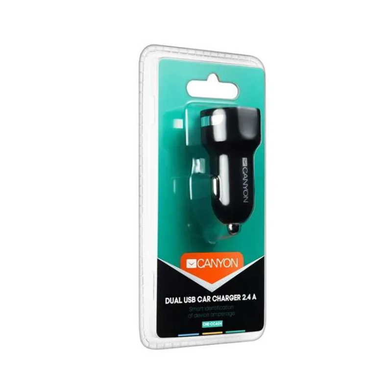 Canyon C-04, univerzálna autonabíjačka, 2x USB, 5V/2.4A, inteligentná technológia nabíjania, čierna (CNE-CCA04B)