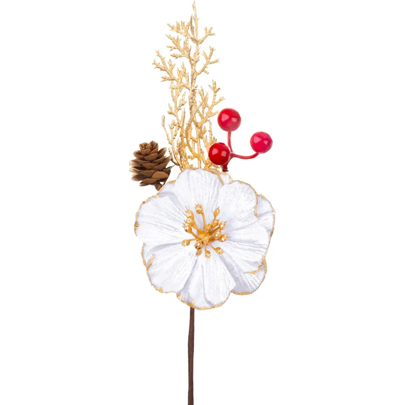 Vetvička MagicHome Vianoce, biely mak so šiškou, 22 cm