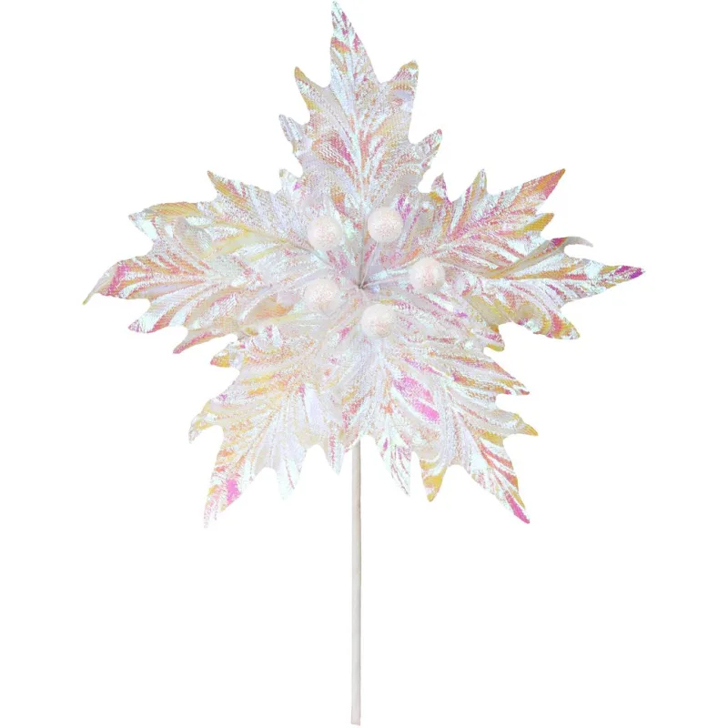 Kvet MagicHome Vianoce, poinsettia, ľadový efekt, 20,5 cm, veľkosť kvetu: 24 cm