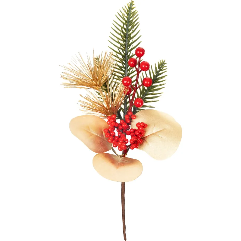 Vetvička MagicHome Vianoce, zlato-červená, 27cm