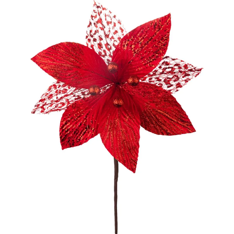 Kvet MagicHome Vianoce, poinsettia, červený, 17 cm, veľkosť kvetu: 22 cm