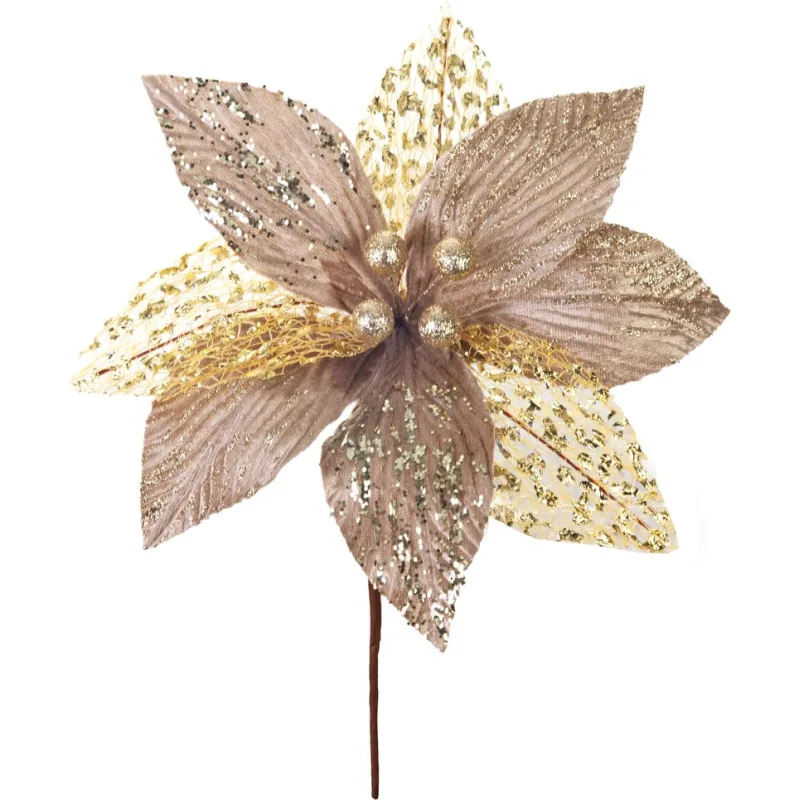 Kvet MagicHome Vianoce, poinsettia, champagne, 17 cm, veľkosť kvetu: 22 cm
