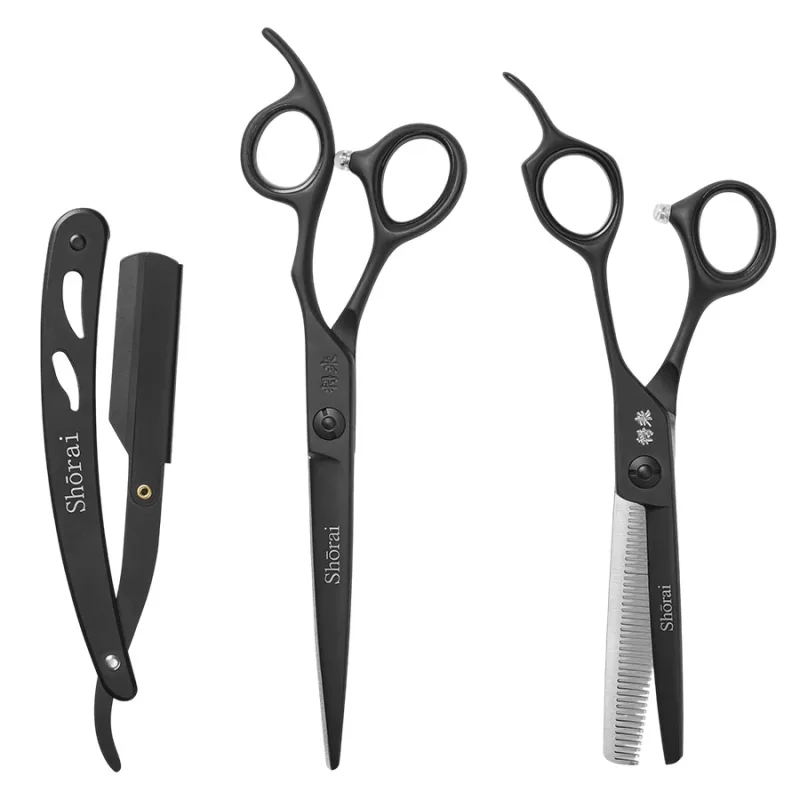 SHŌRAI Sada kaderníckych nožníc a shavetty na holenie SHORAI BC Set Matt black
