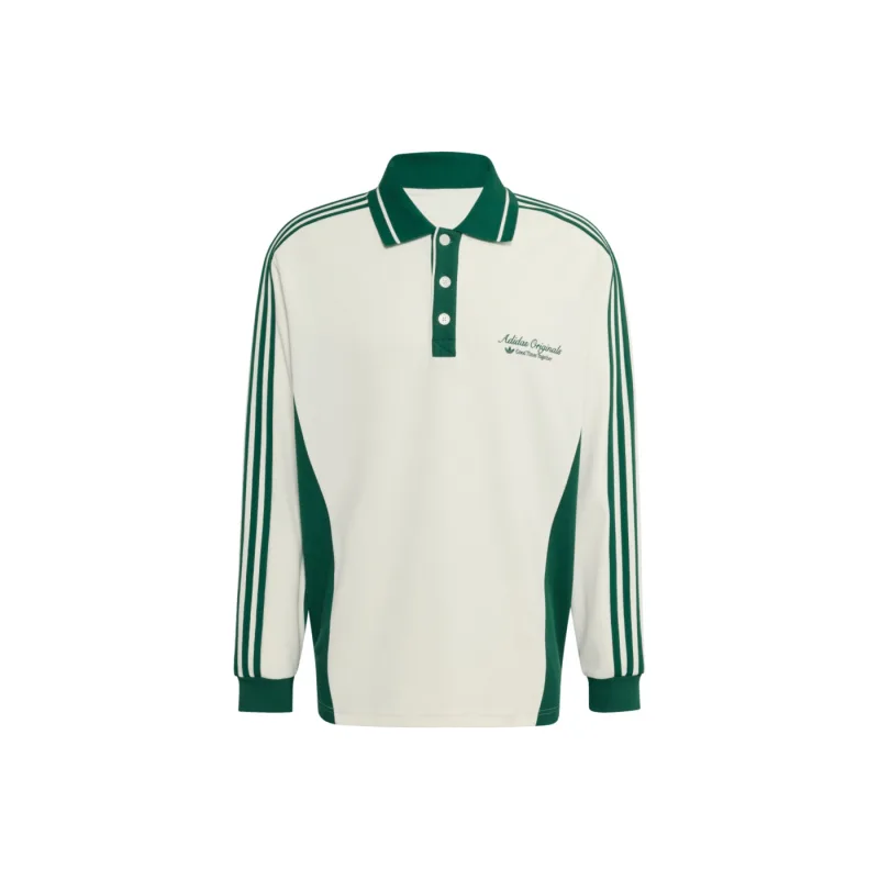 adidas Long Sleeved Polo Shirt Off White Dark Green - S