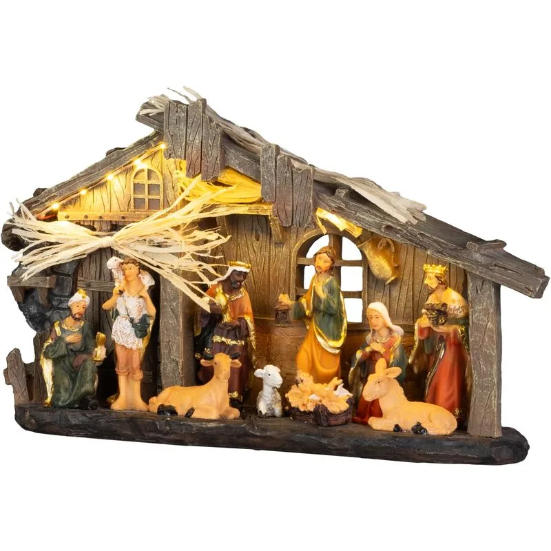 Dekorácia MagicHome Vianoce, betlehém, polyresin, 15xLED teplá biela, 31x8xH17,5 cm, 2xAAA