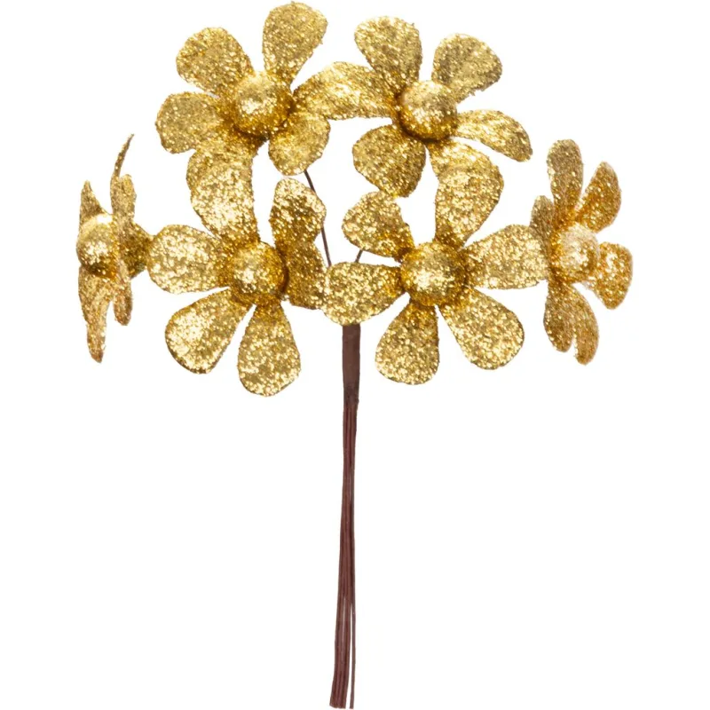 Kvet MagicHome Vianoce, margarétky, zlatý, 14 cm