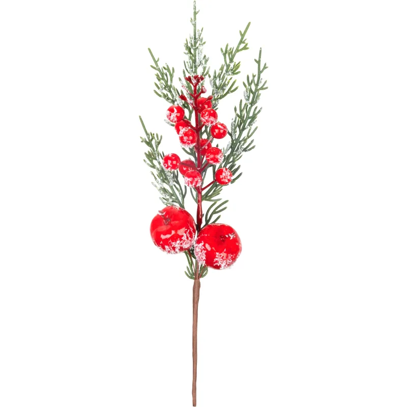 Vetvička MagicHome Vianoce, s bobuľami, zasnežená, 31 cm
