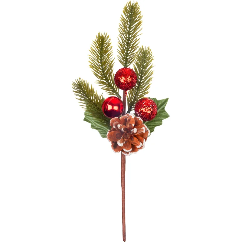 Vetvička MagicHome Vianoce, so šiškou, červená, 32 cm