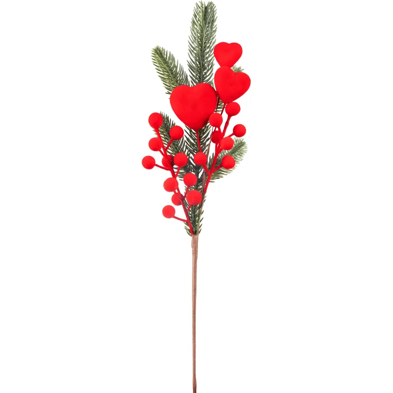 Vetvička MagicHome Vianoce, so srdiečkami, 41 cm