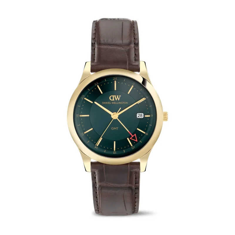 Daniel Wellington PATHFINDER GMT 39 BROWN-CROC GREEN Gold DW00100974