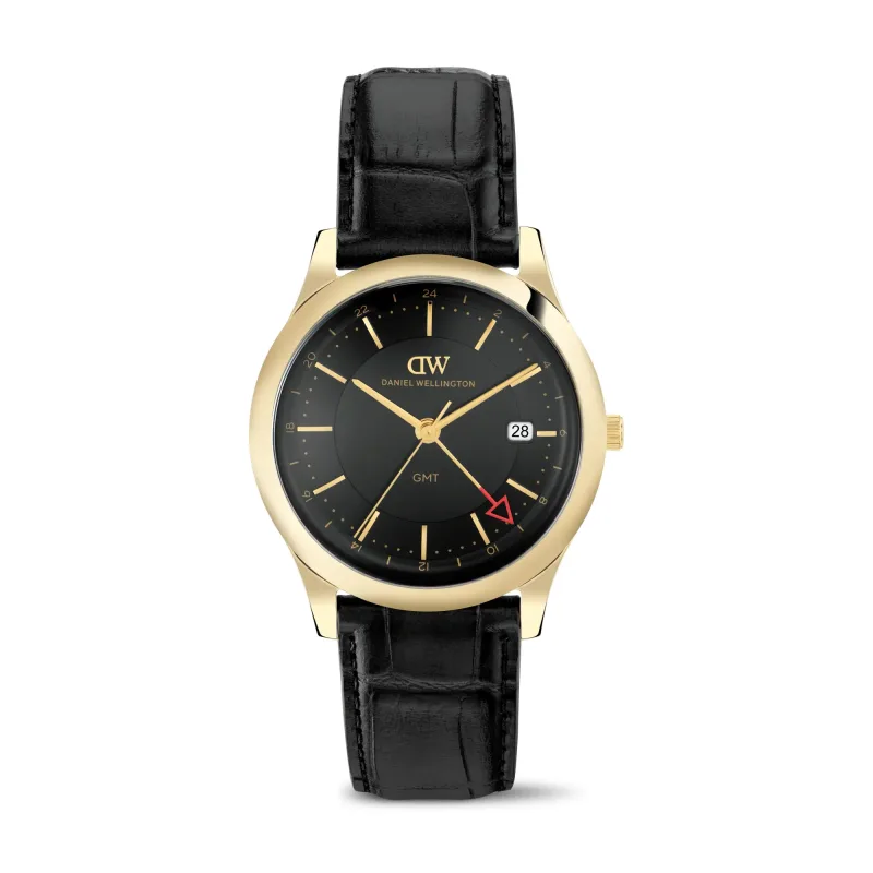Daniel Wellington PATHFINDER GMT 39 BLACK-CROC BLACK Gold DW00100977