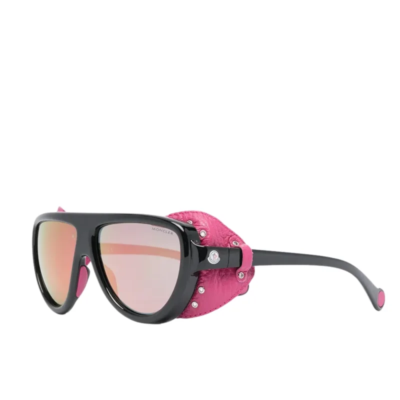 Moncler ML0089 Black Pink Leather Sunglasses - OS
