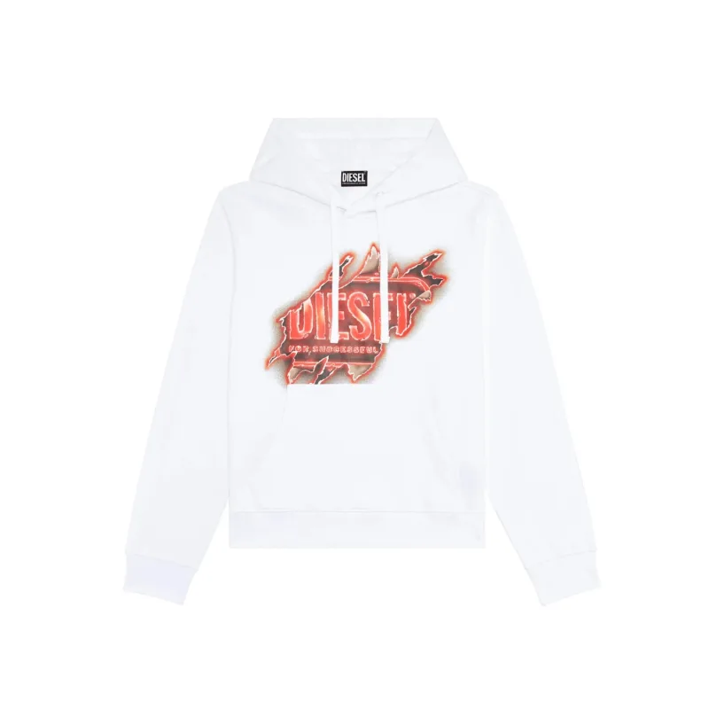 Diesel S-GINN-HOOD-E8 Logo Hoodie Bright White - XL