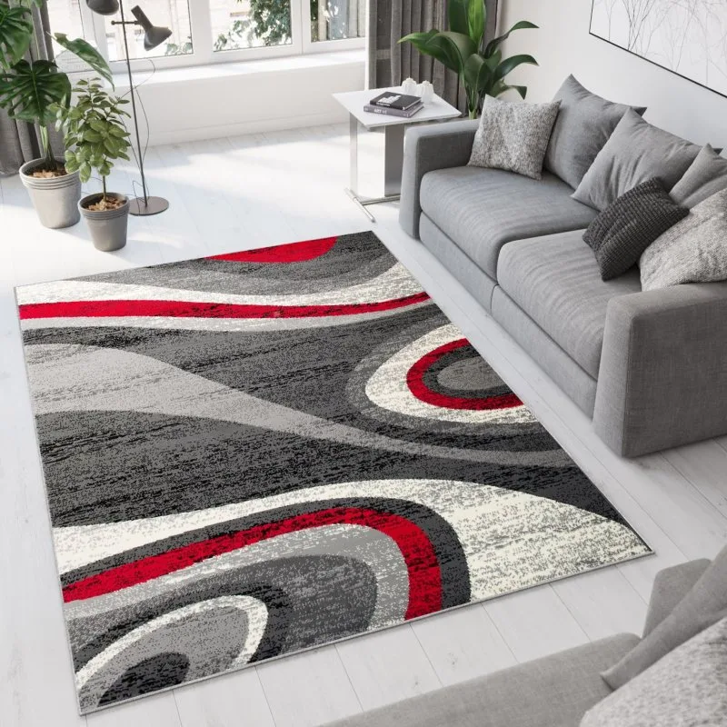 Moderný koberec Tap - vlnky 5 - sivý/červený Rozmer koberca: 300x400 cm