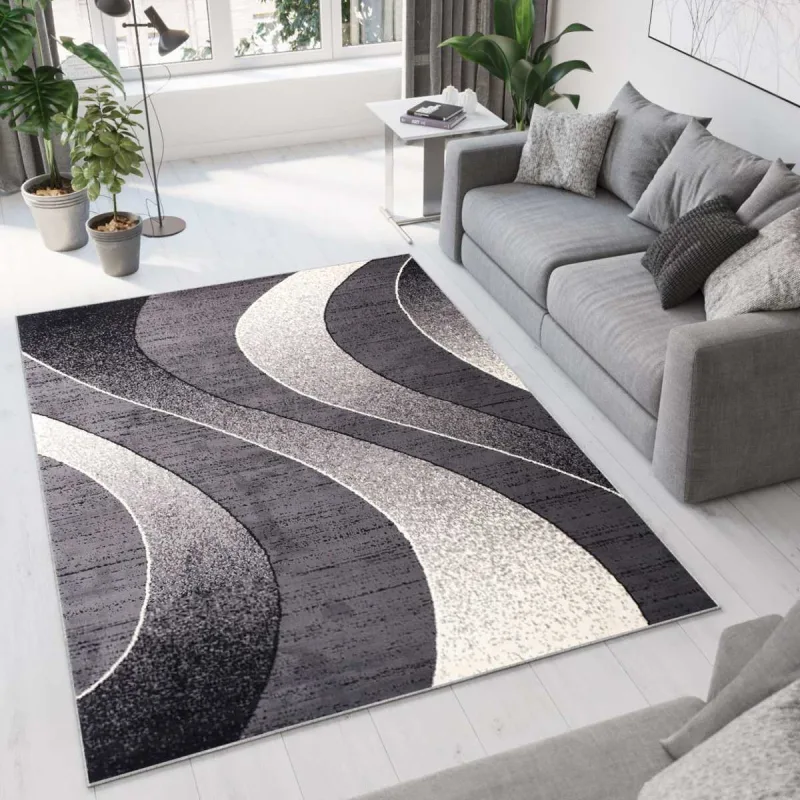 Moderný koberec Tap - vlnky 5 - tmavosivý/biely Rozmer koberca: 140x200 cm