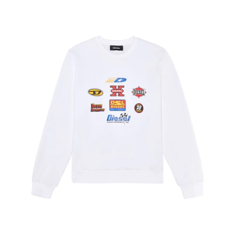 Diesel S-GINN-K24 Racing Logo Sweatshirt Bright White - XL