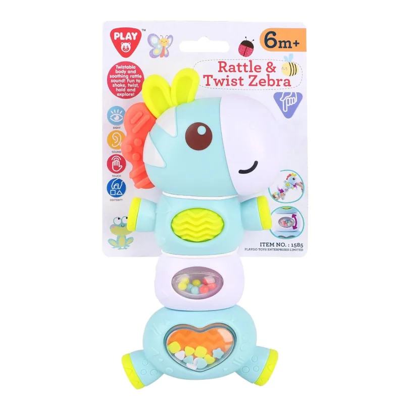 Teddies Chrastítko zebra edukační 10x19cm pro nejmenší na kartě
