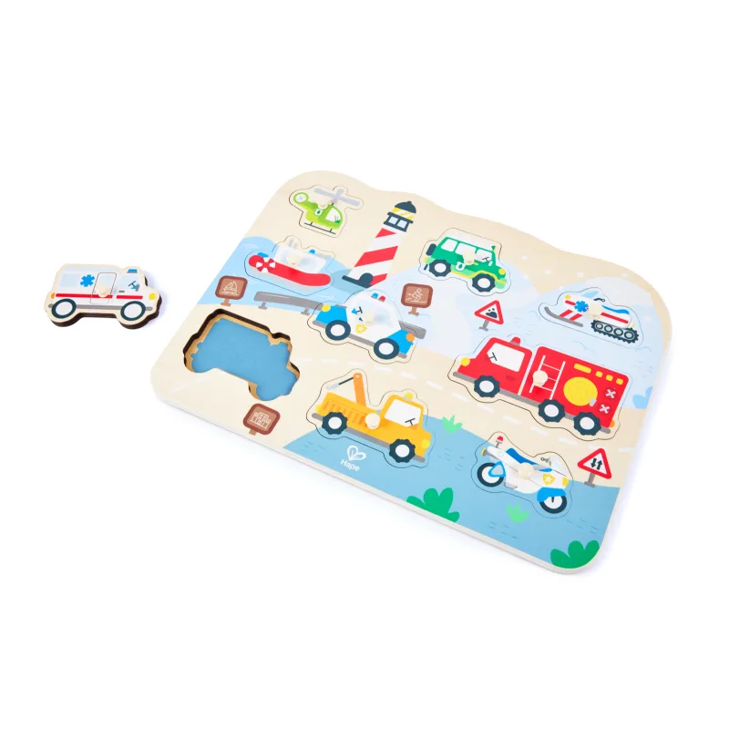 Hape Dřevěné puzzle - záchraná vozidla
