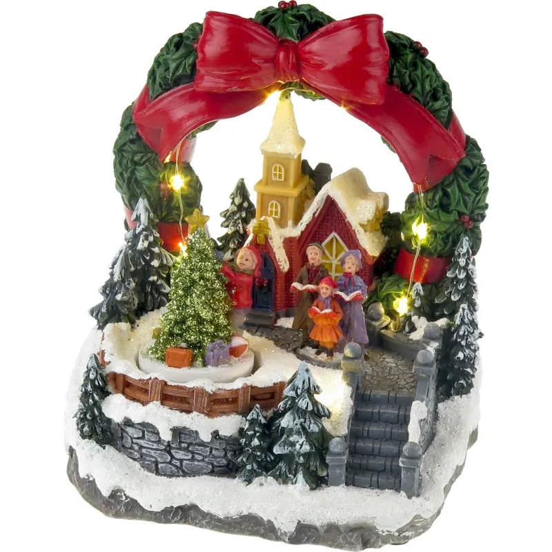 Dekorácia MagicHome Vianoce, Kostol vo venci, LED, 3xAA, 15,5x12x17,2 cm