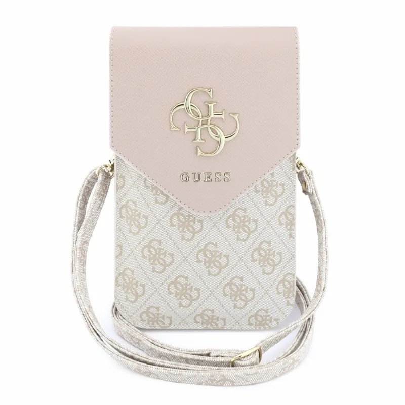 Guess PU Leather+Grained 4G Metal Logo Taška na Telefón ružová