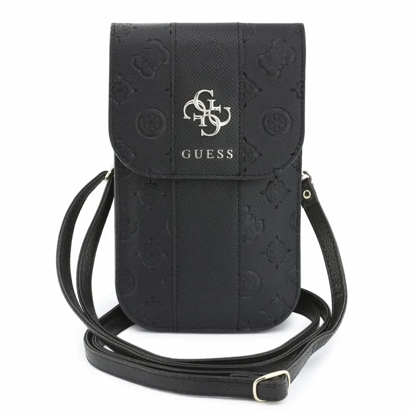 Guess PU 4G Peony Stripe Metal Logo Taška na Telefón čierna