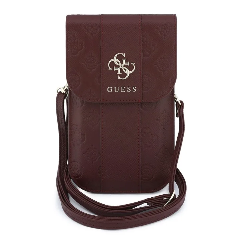 Guess PU 4G Peony Stripe Metal Logo Taška na Telefón burgundy