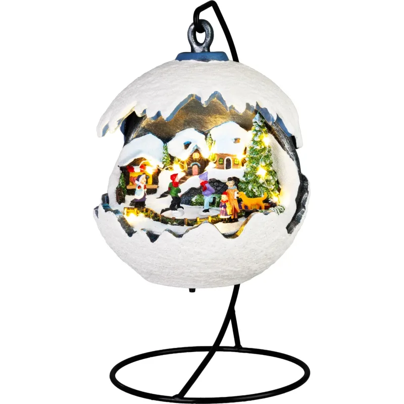 Dekorácia MagicHome Vianoce, Zasnežená krajinka, 3xLED teplá biela, 3xAA, 18,5x18,5x22 cm