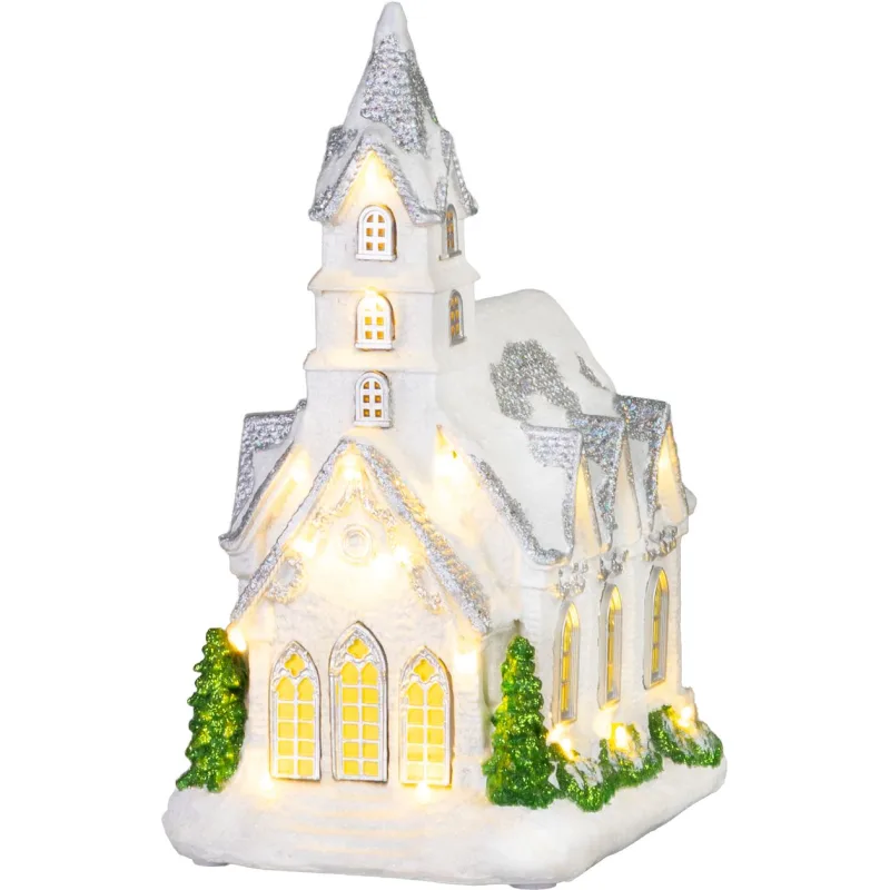 Dekorácia MagicHome Vianoce, Kostol, 22xLED teplá biela, 3xAA, 21x16x29 cm