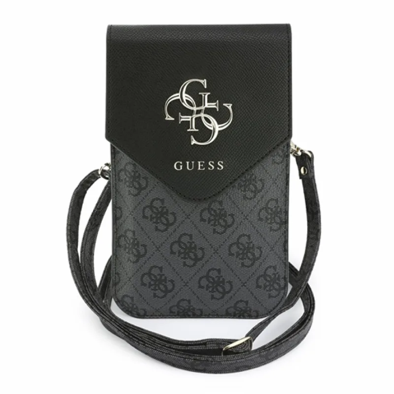 Guess PU Leather+Grained 4G Metal Logo Taška na Telefón čierna