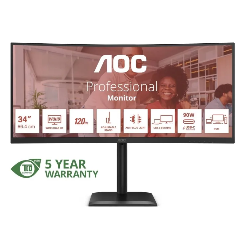 AOC/ CU34E4CV/ 34"/ VA/ wQHD/ 120Hz/ 4ms/ Čierna/ 5R CU34E4CV
