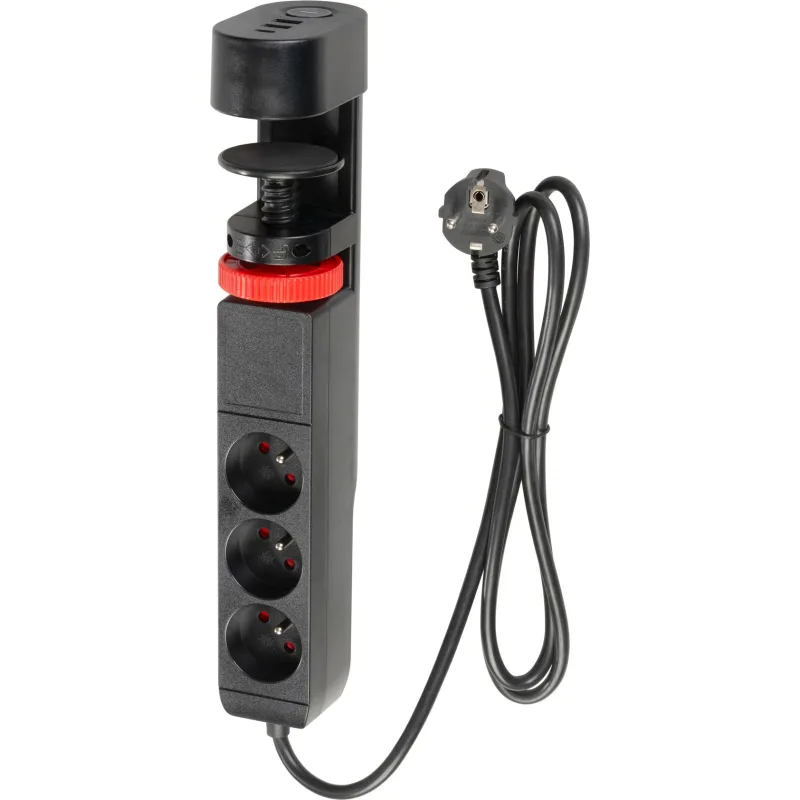Kábel Strend Pro, L-1,4 m, predlžovací, čierny, 6v1, 3x zásuvka, 2x USB-A, 1x USB-C, s upnutím na stôl