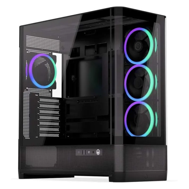 Endorfy Aquarius 8000 Corona,Skříň, E-ATX, 4× ARGB 120mm ventilátor, 2× USB 3.0, 1× USB-C, panoramatická, zaoblené sklo, černá (EY2A021)