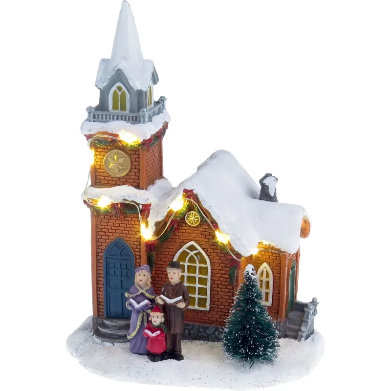 Dekorácia MagicHome Vianoce, Kostol, LED, 2xAAA, 12,5x9,5x17,5 cm