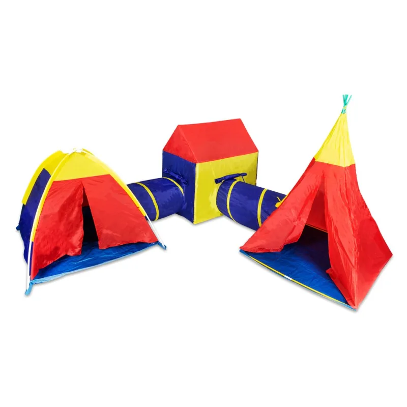 IPLAY Detský set stanov 5v1 – stan tipi, iglu, domček + 2 tunely pre deti